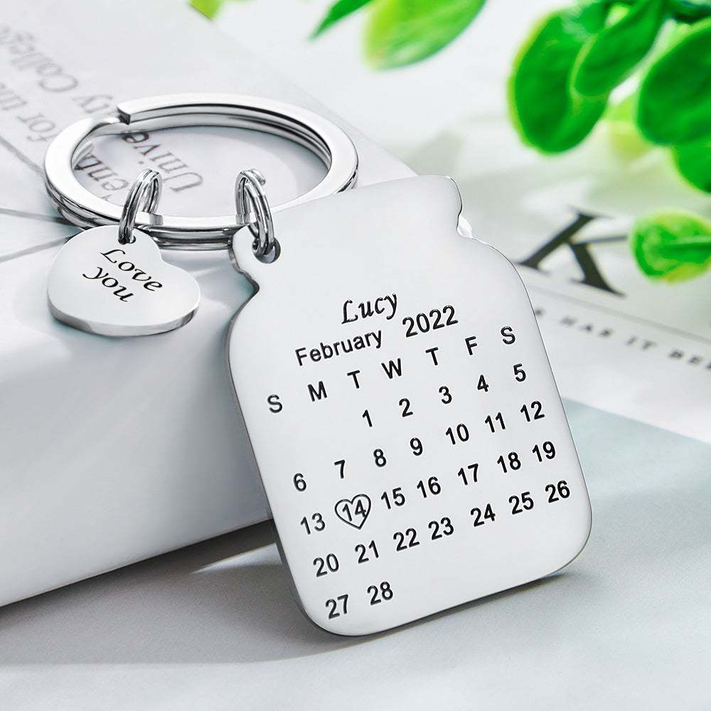 Custom Engraved Bottle Calendar Keychain Save The Date Keychain Birthday Gift - 