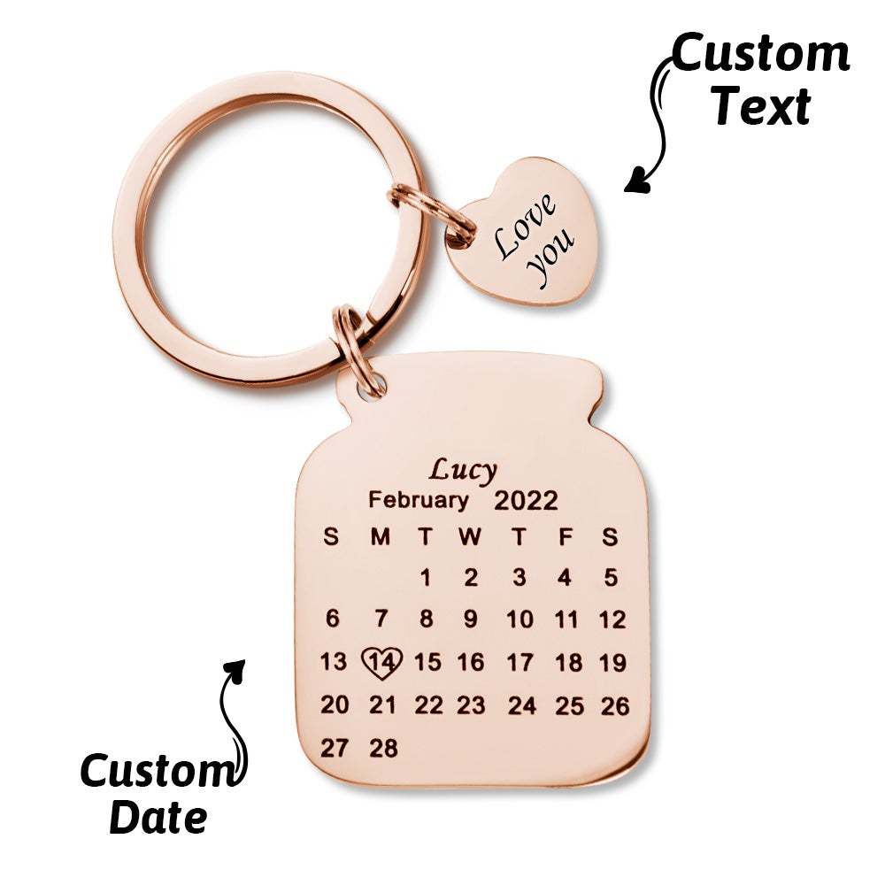 Custom Engraved Bottle Calendar Keychain Save The Date Keychain Birthday Gift - 