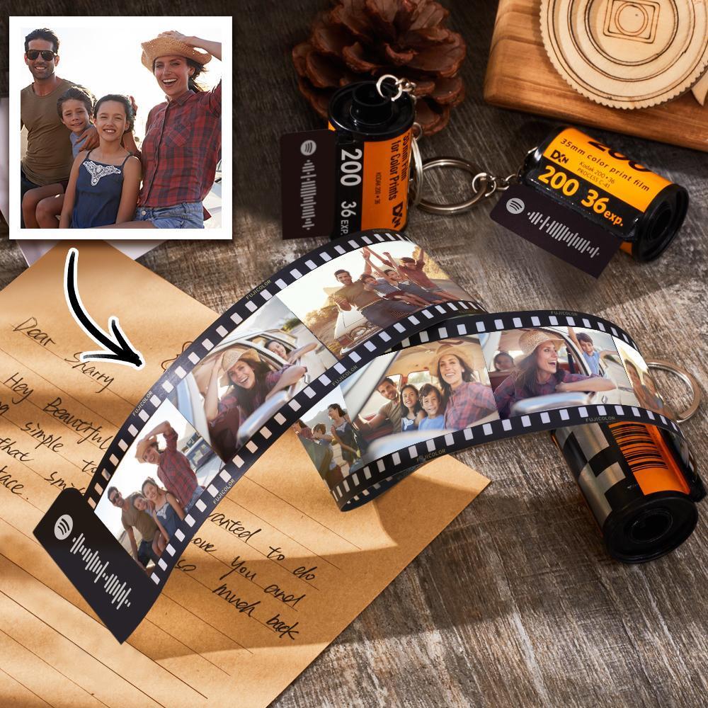 Scannable Spotify Code Film Keychain Spotify Photo Engraved Film Keychain Gifts for Couple's Green 5 Pics - 