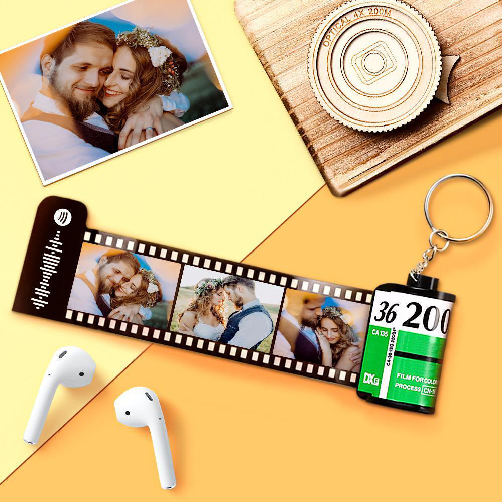 Scannable Spotify Camera Roll Keychain Spotify Favorite Song Photo Engraved Film Keychain Anniversary Gifts Green Color 10 Pics
