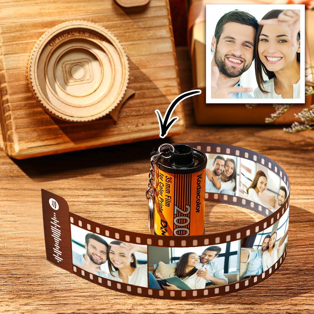 Scannable Spotify Code Film Keychain Spotify Photo Engraved Film Keychain Gifts for Couple's 5 Pics - 