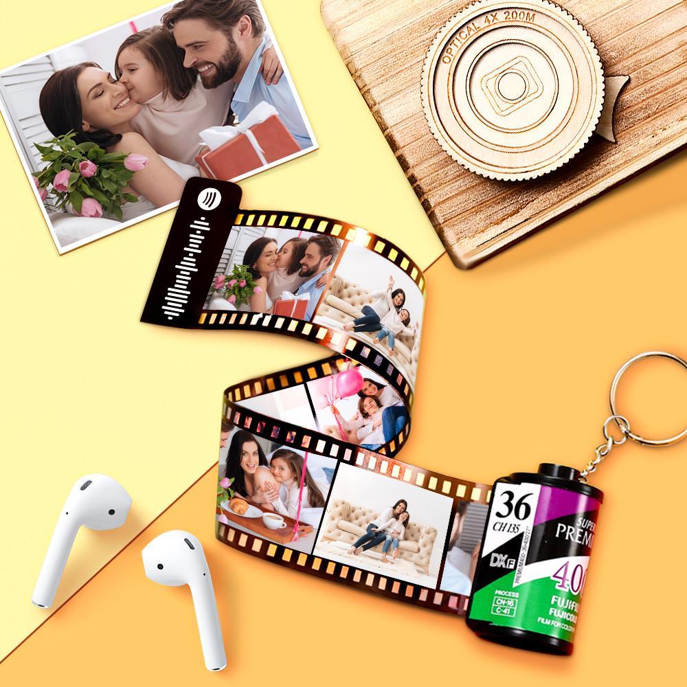 Scannable Spotify Code Film Keychain Spotify Photo Engraved Film Keychain Gifts for Couple's Green 5 Pics - 