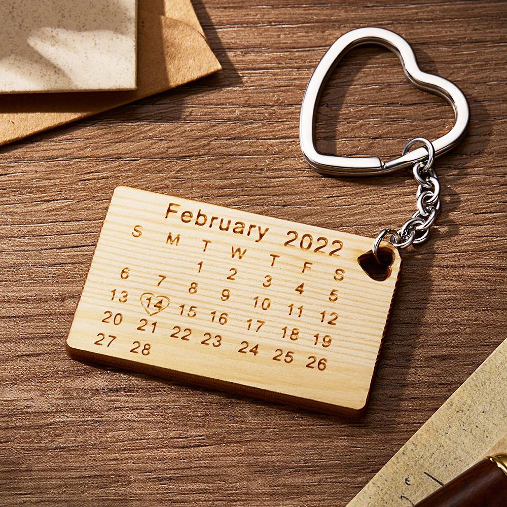 Custom Engraved Calendar Keychain Save the Date Keychain Valentine's Day Gift for Lover - 