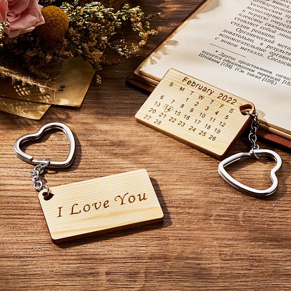 Custom Engraved Calendar Keychain Save the Date Keychain Valentine's Day Gift for Lover - 