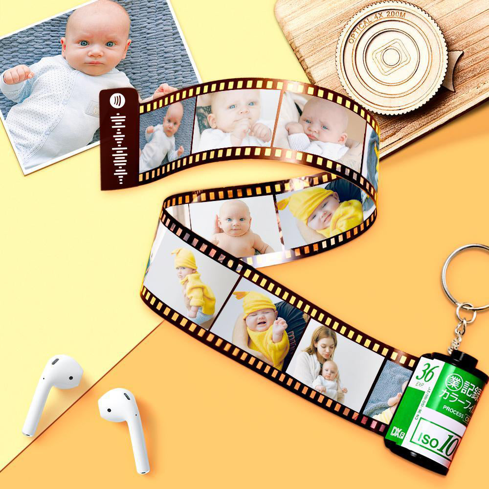 Scannable Spotify Code Camera Roll Keychain Spotify Photo Engraved Film Keychain Memorial Gifts Green 20 Pics