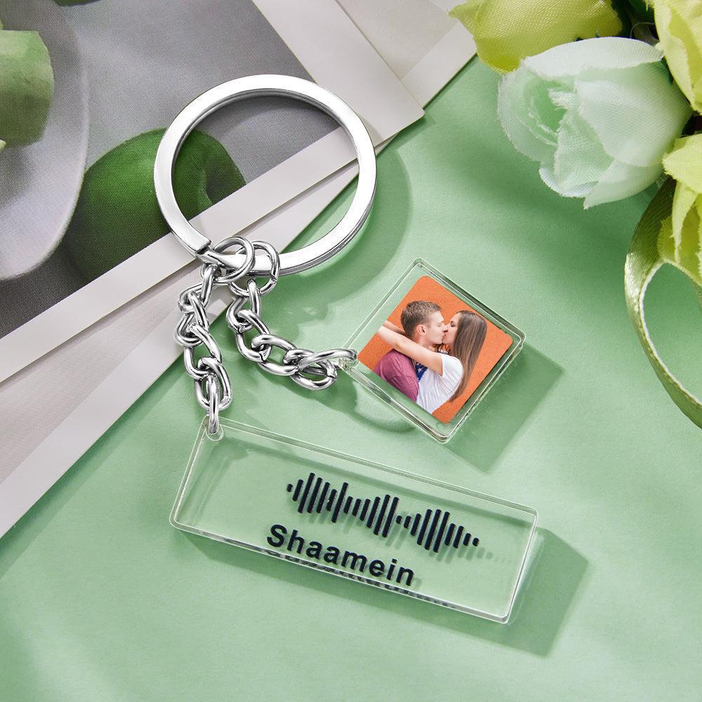 Custom Music Code Keychain Photo Engraved Keychain Gift for Couple - soufeelmy