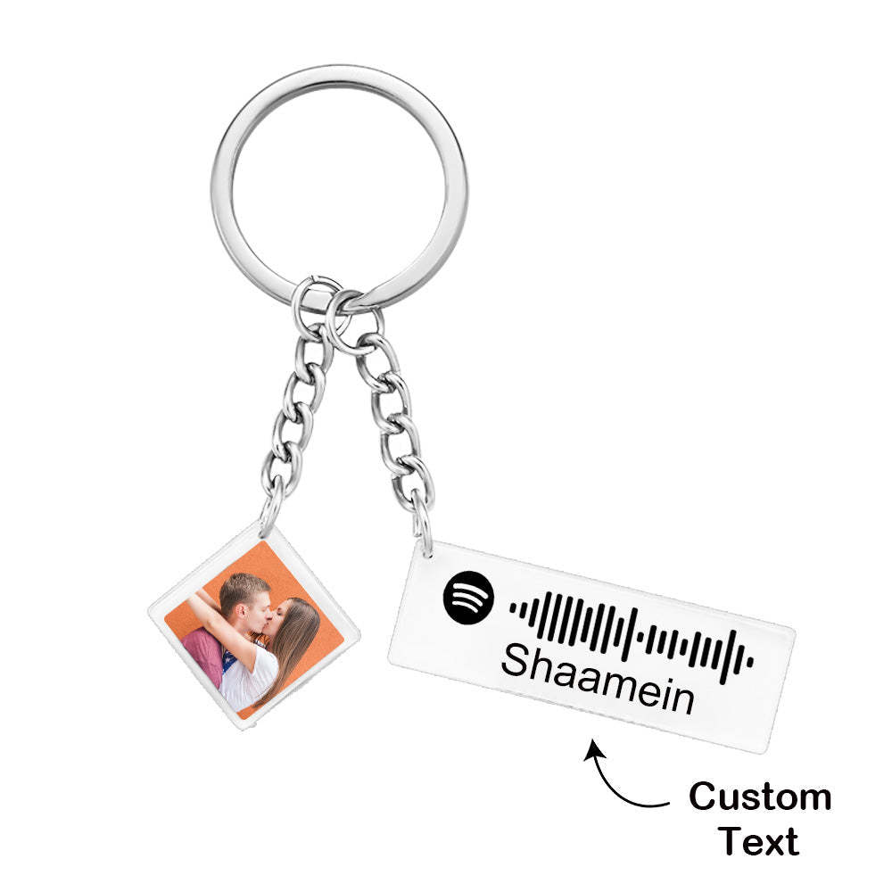 Custom Spotify Code Keychain Photo Engraved Keychain Gift for Couple - 