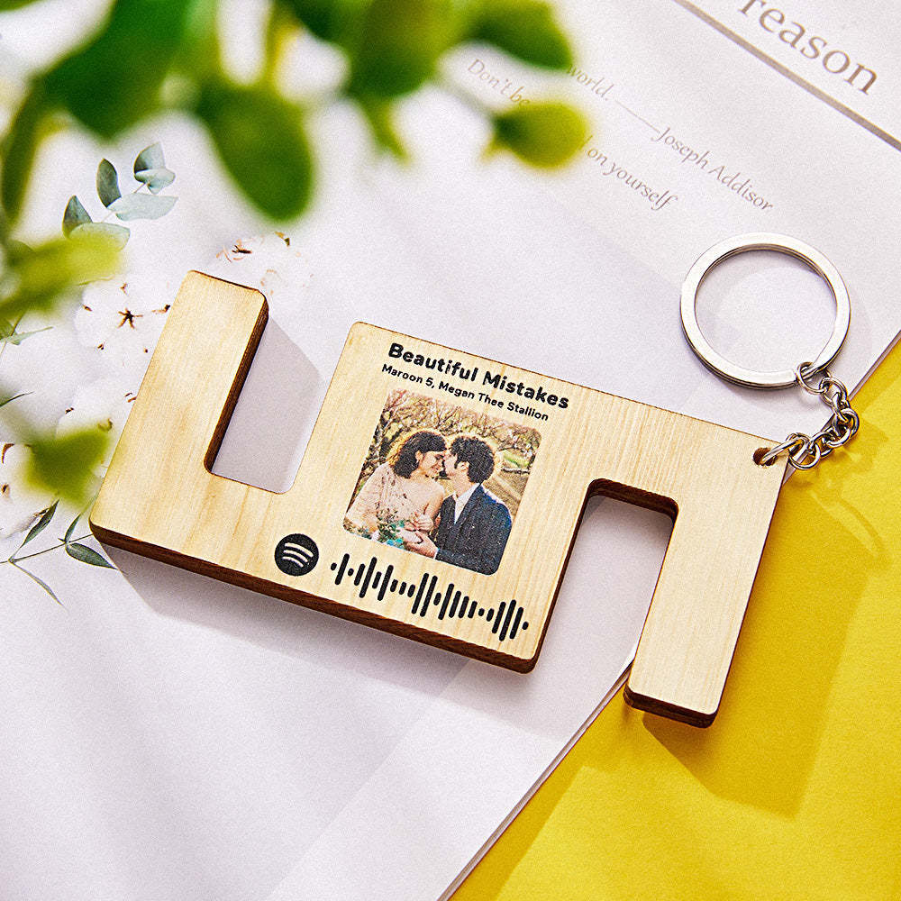 Custom Engraved Spotify Code Keychain Wood Phone Holder Creative Gift -