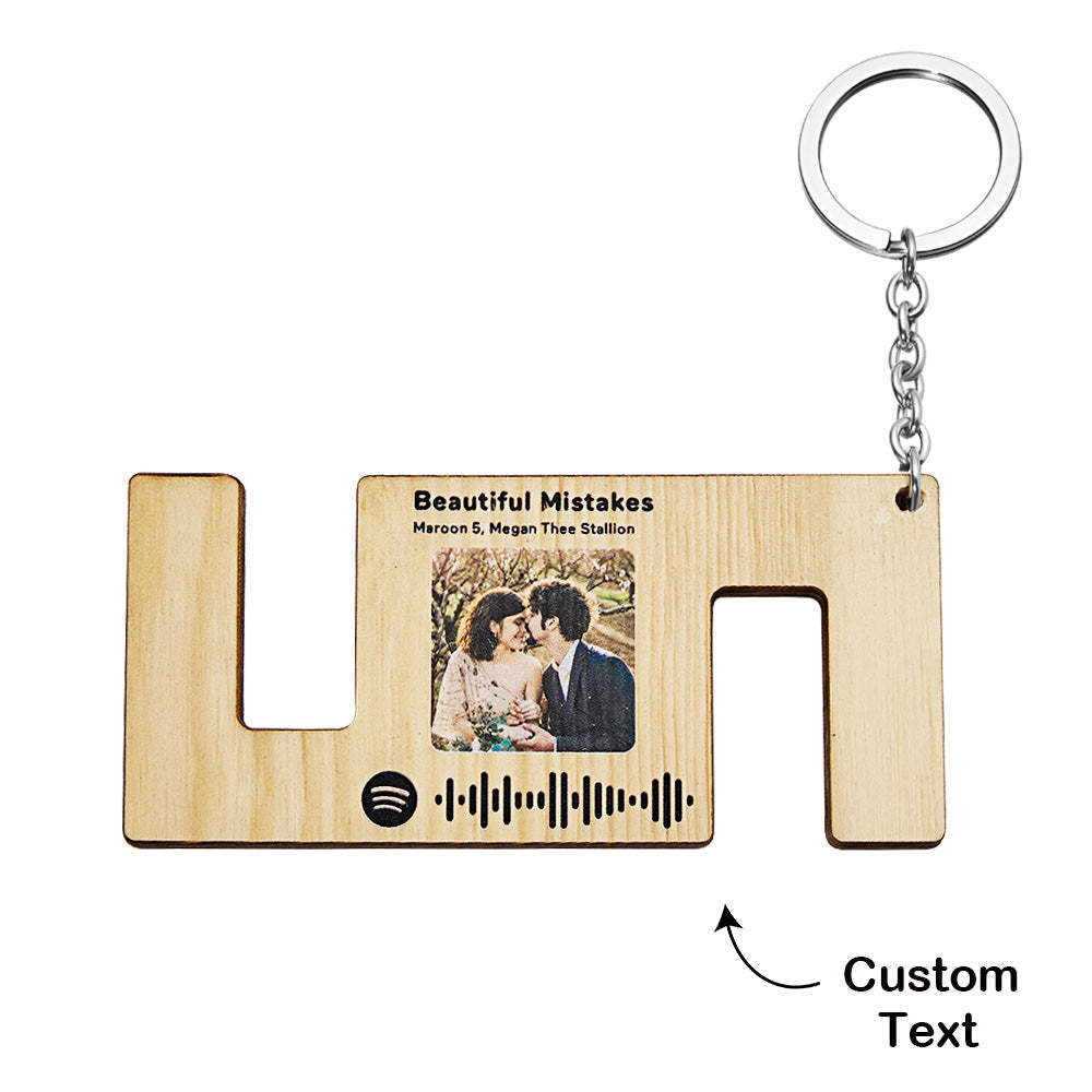 Custom Engraved Spotify Code Keychain Wood Phone Holder Creative Gift - 