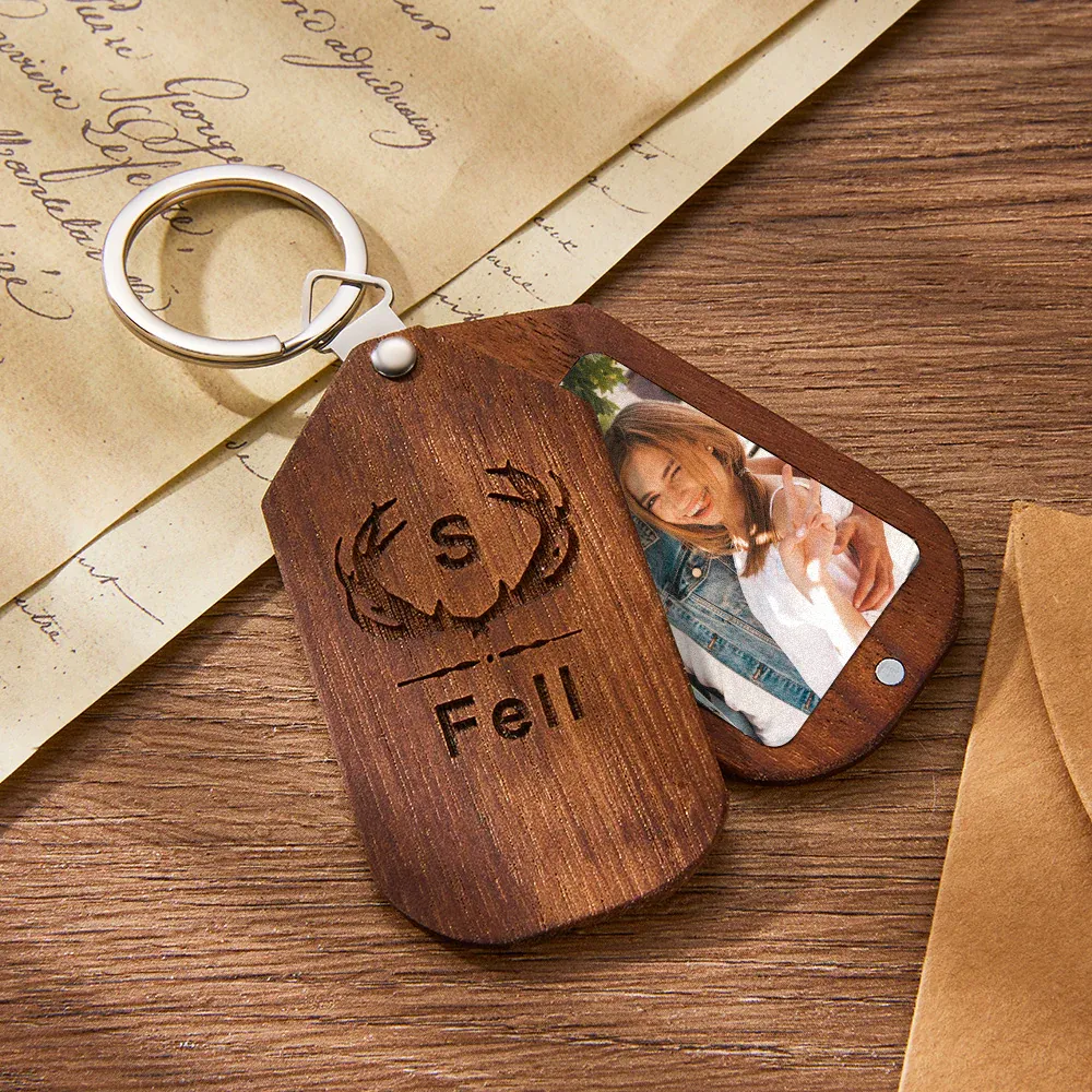 Custom Photo Engraved Keychain Wood Keychain Memorial Gift for Couple - soufeelmy