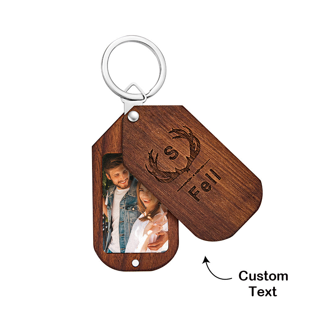 Custom Photo Engraved Keychain Wood Keychain Memorial Gift for Couple - soufeelmy