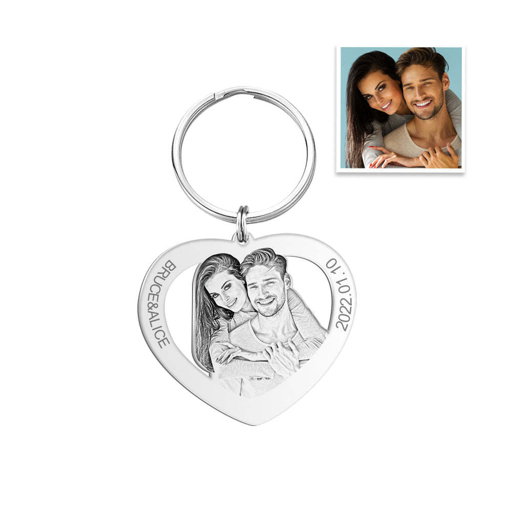 Custom Heart Couple Heart Key Chain Personalization Engraving Key chain For Valentines Gift - 