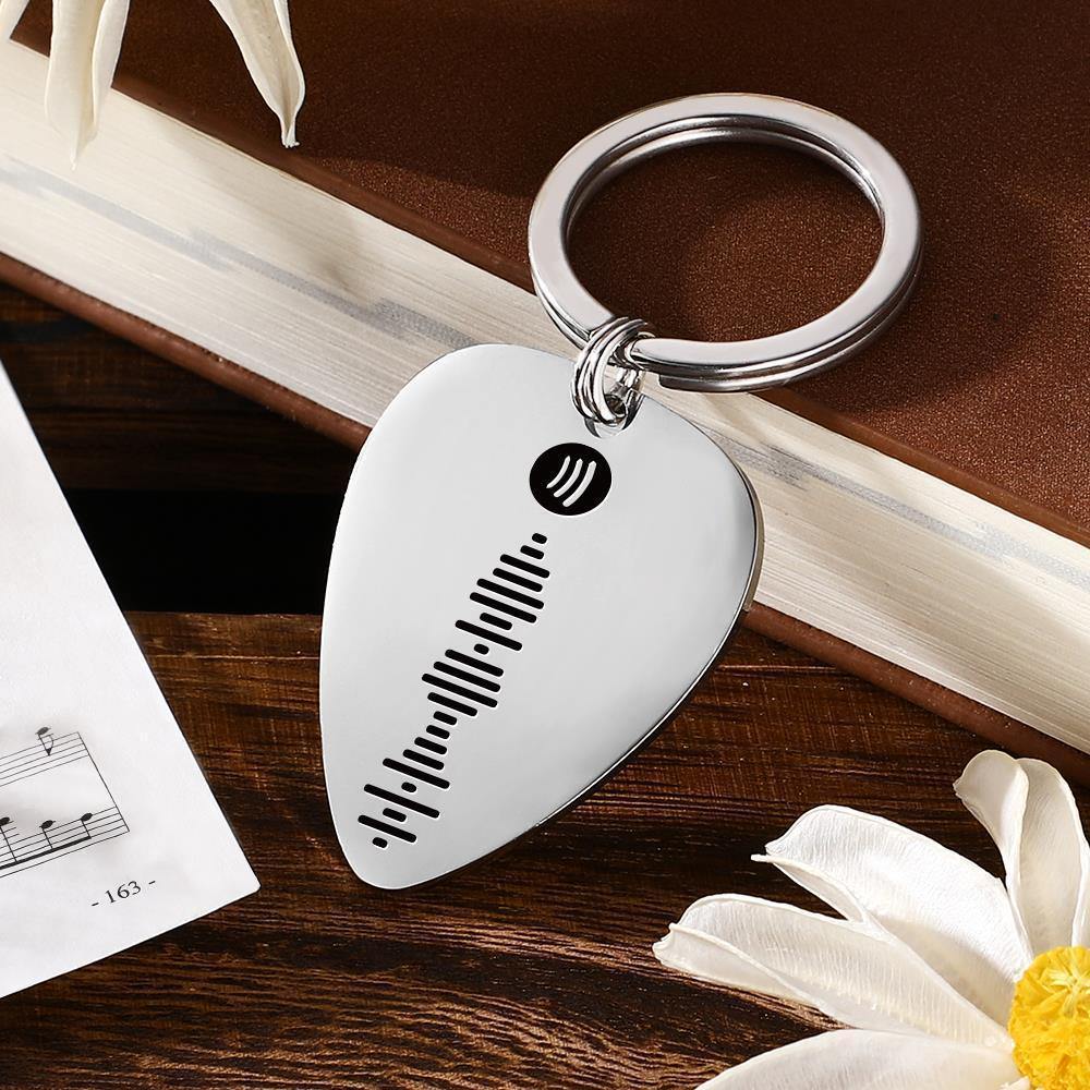 Scannable Spotify Code Guitar Pick Keychain, Engraved Custom Music Song Keychain Gifts for Him