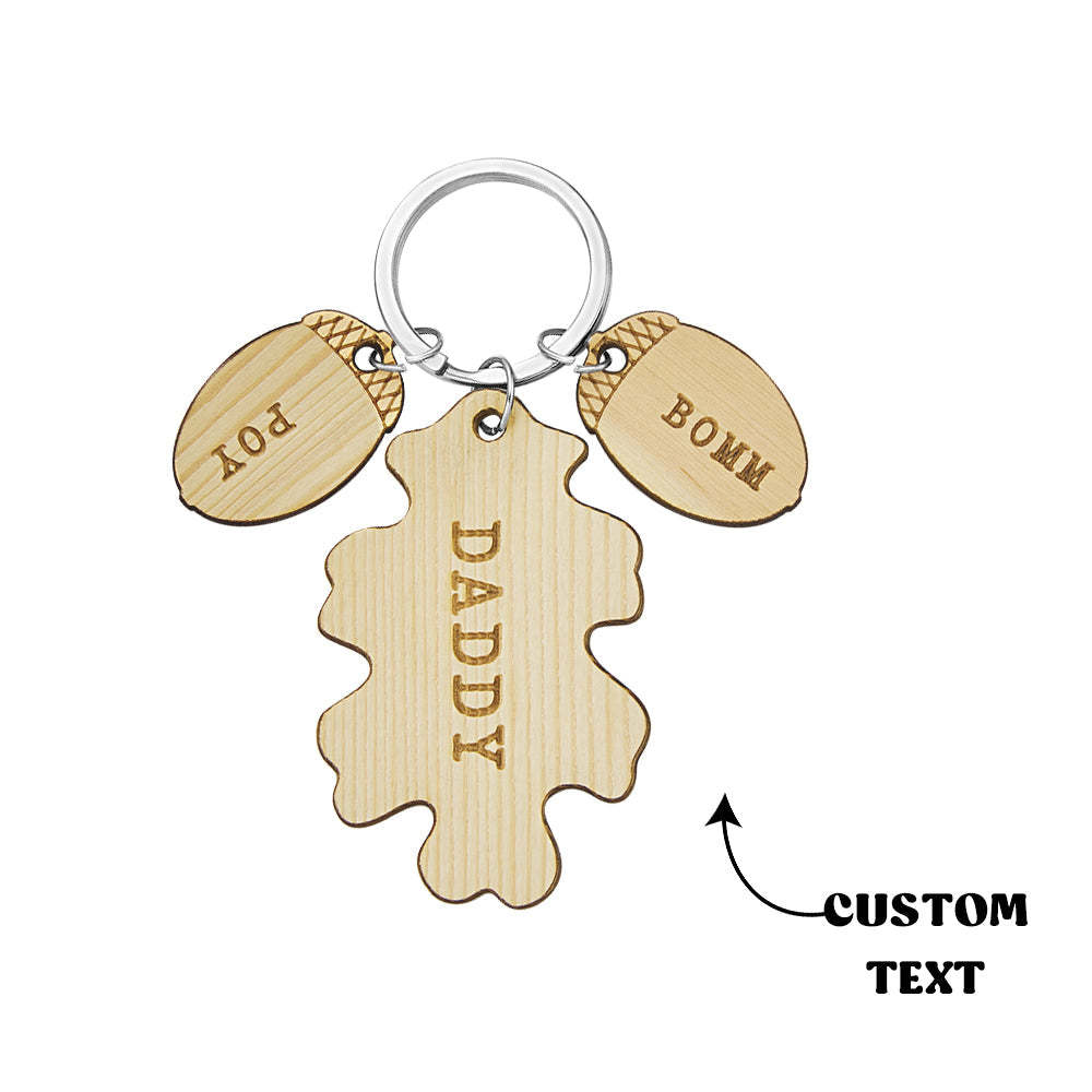 Custom Engraved Wooden Keychain Creative Acorn and Oak Keyring Gifts for Him - 