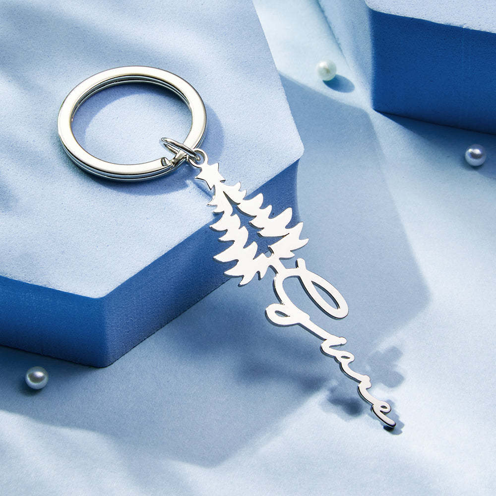 Custom Engraved Name Keychain Christmas Tree Keyring Gift for Her -