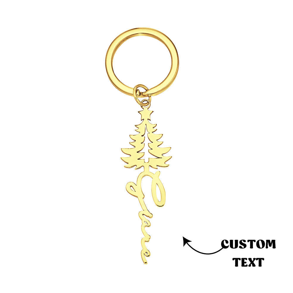 Custom Engraved Name Keychain Christmas Tree Keyring Gift for Her - 