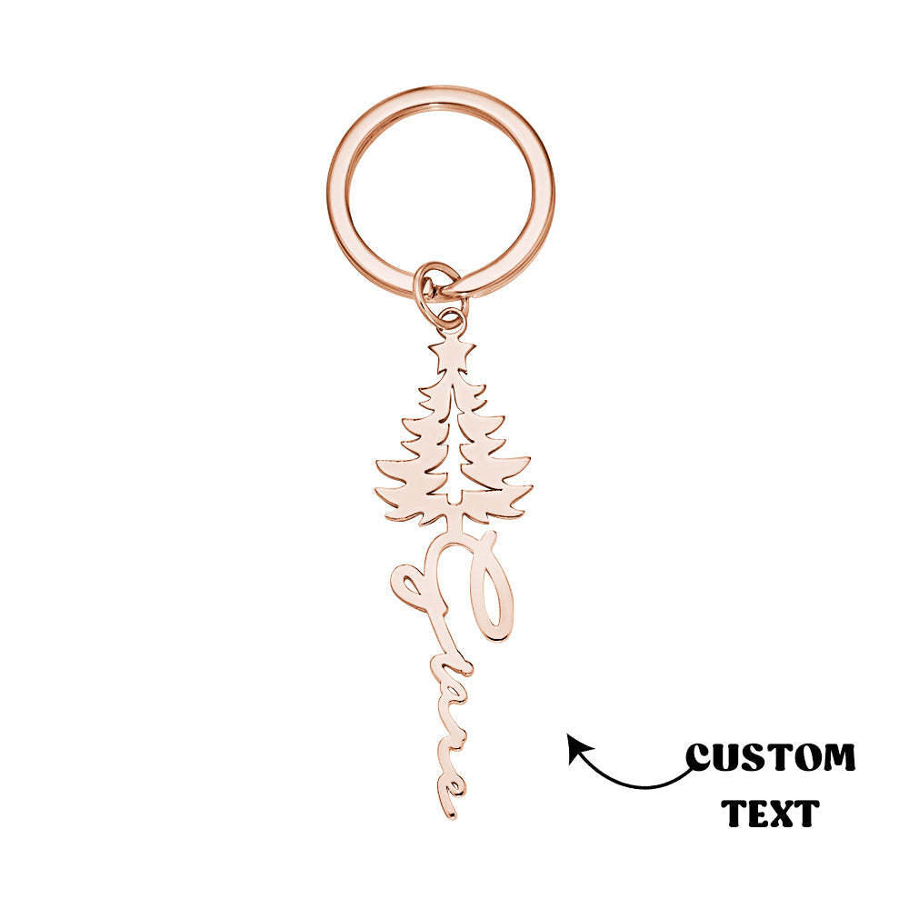 Custom Engraved Name Keychain Christmas Tree Keyring Gift for Her - 