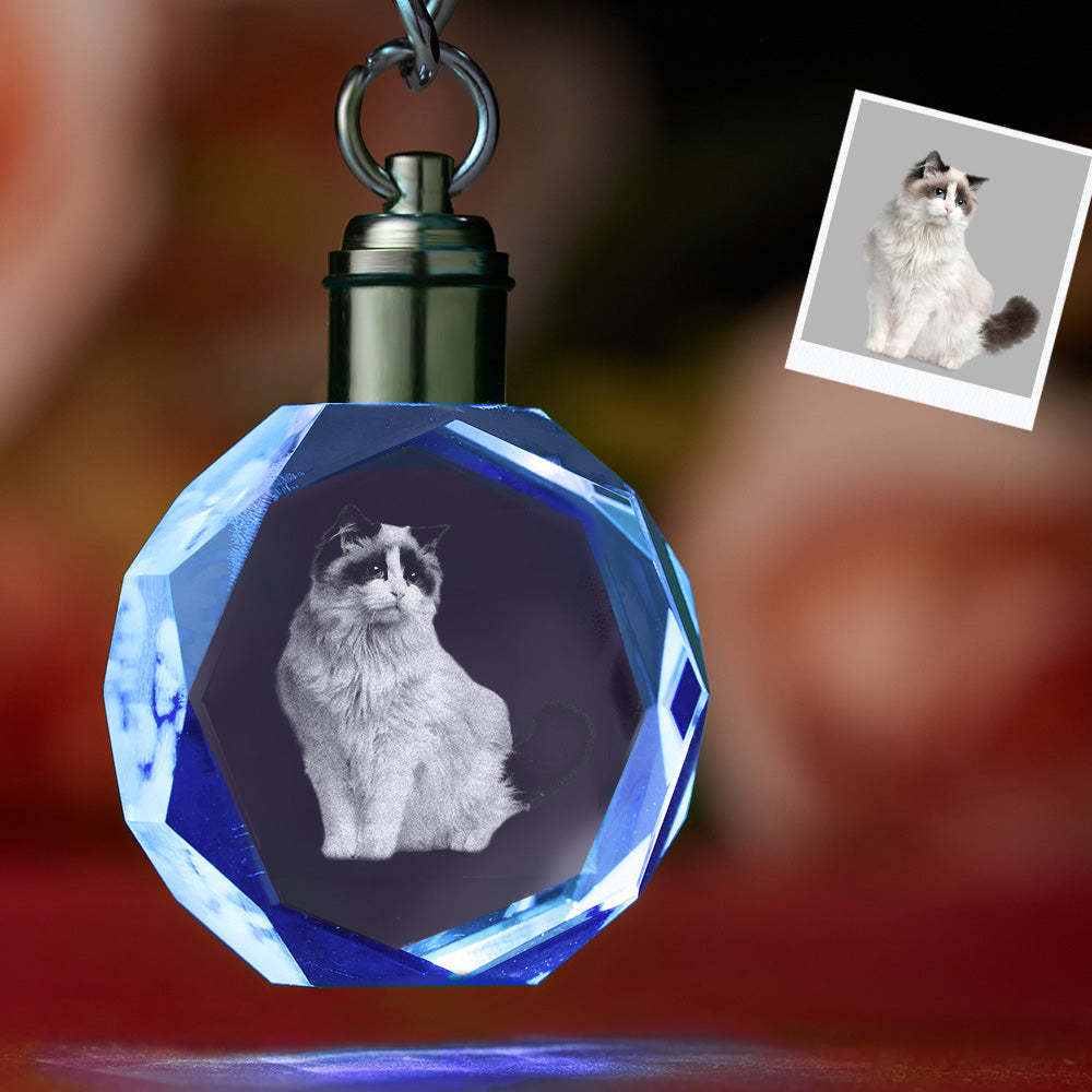 Custom Photo Crystal Keychain Pet Keepake Crystal Keychain  Octagon Shape Photo Keychain - 