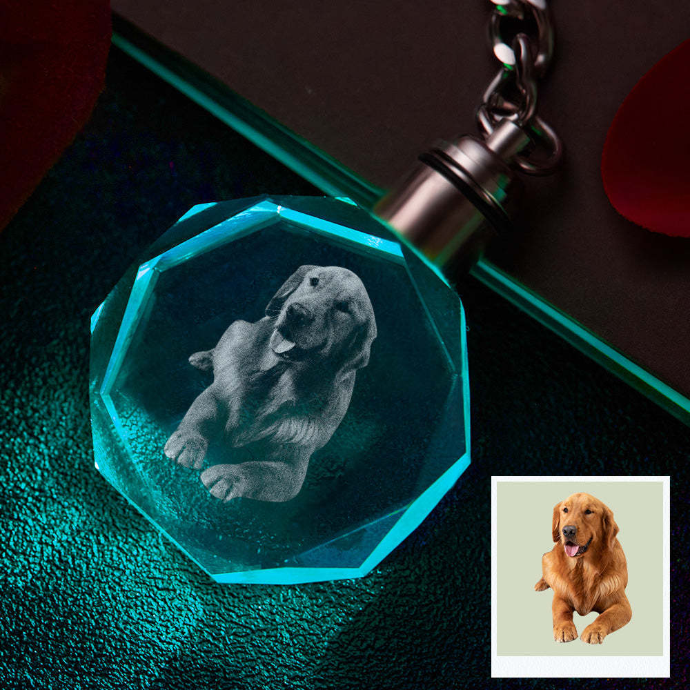 Custom Photo Crystal Keychain Pet Keepake Crystal Keychain  Octagon Shape Photo Keychain - 