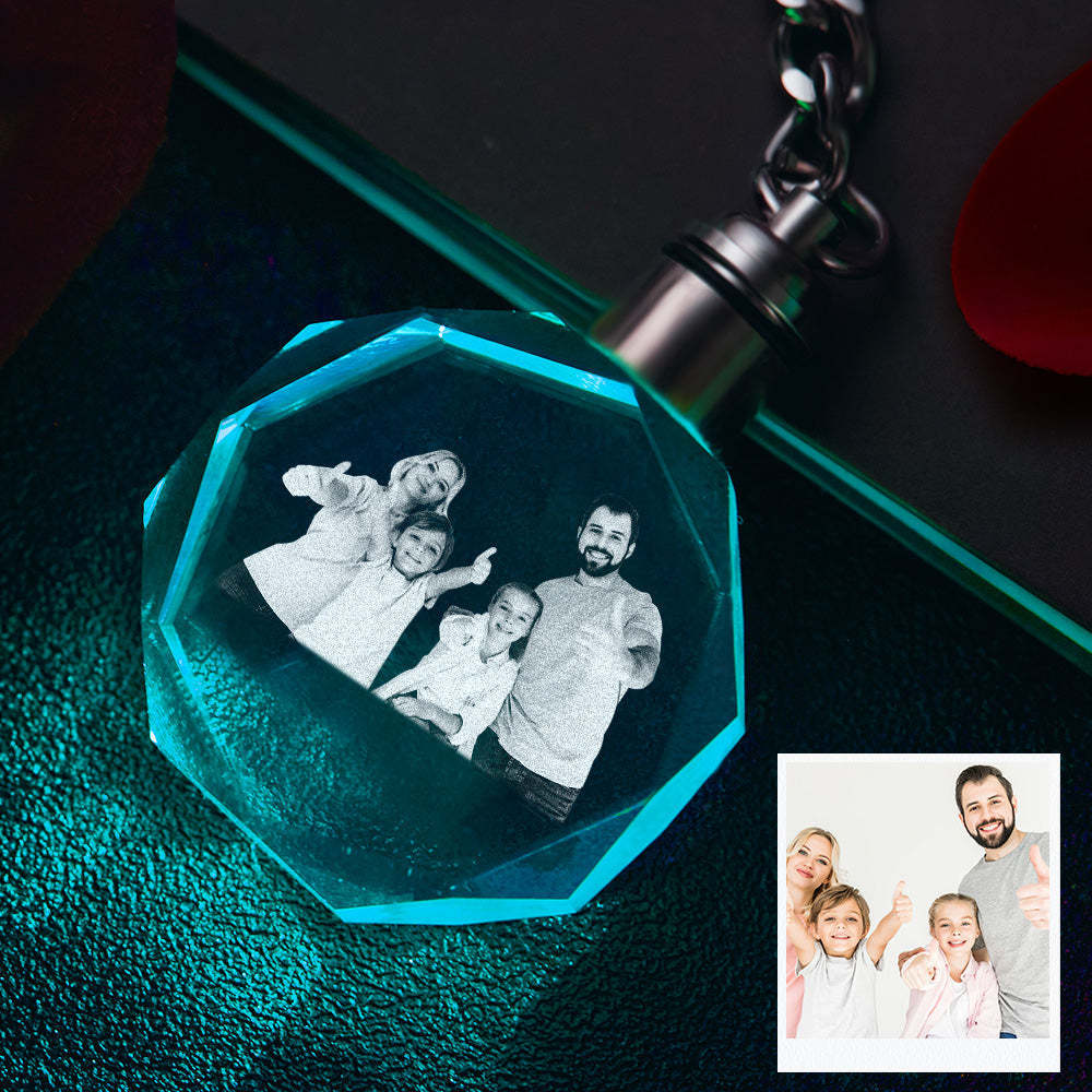 Custom Photo Crystal Keychain Family Keepake Crystal Keychain  Octagon Shape Photo Keychain - 