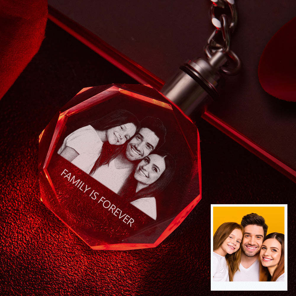 Custom Photo Crystal Keychain Family Keepake Crystal Keychain  Octagon Shape Photo Keychain - 