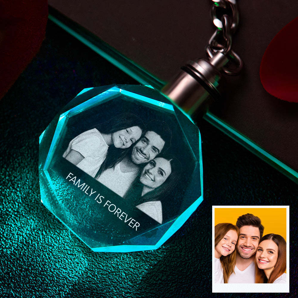 Custom Photo Crystal Keychain Family Keepake Crystal Keychain  Octagon Shape Photo Keychain - 