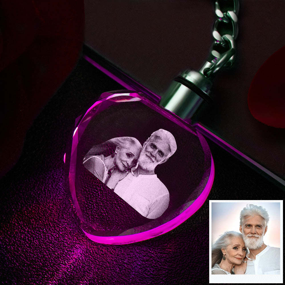 Custom Photo Crystal Keychain Couple Keepake Crystal Keychain Heart Shape Photo Keychain -