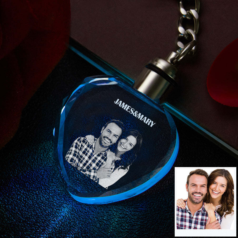 Custom Photo Crystal Keychain Couple Keepake Crystal Keychain  Heart Shape Photo Keychain - 