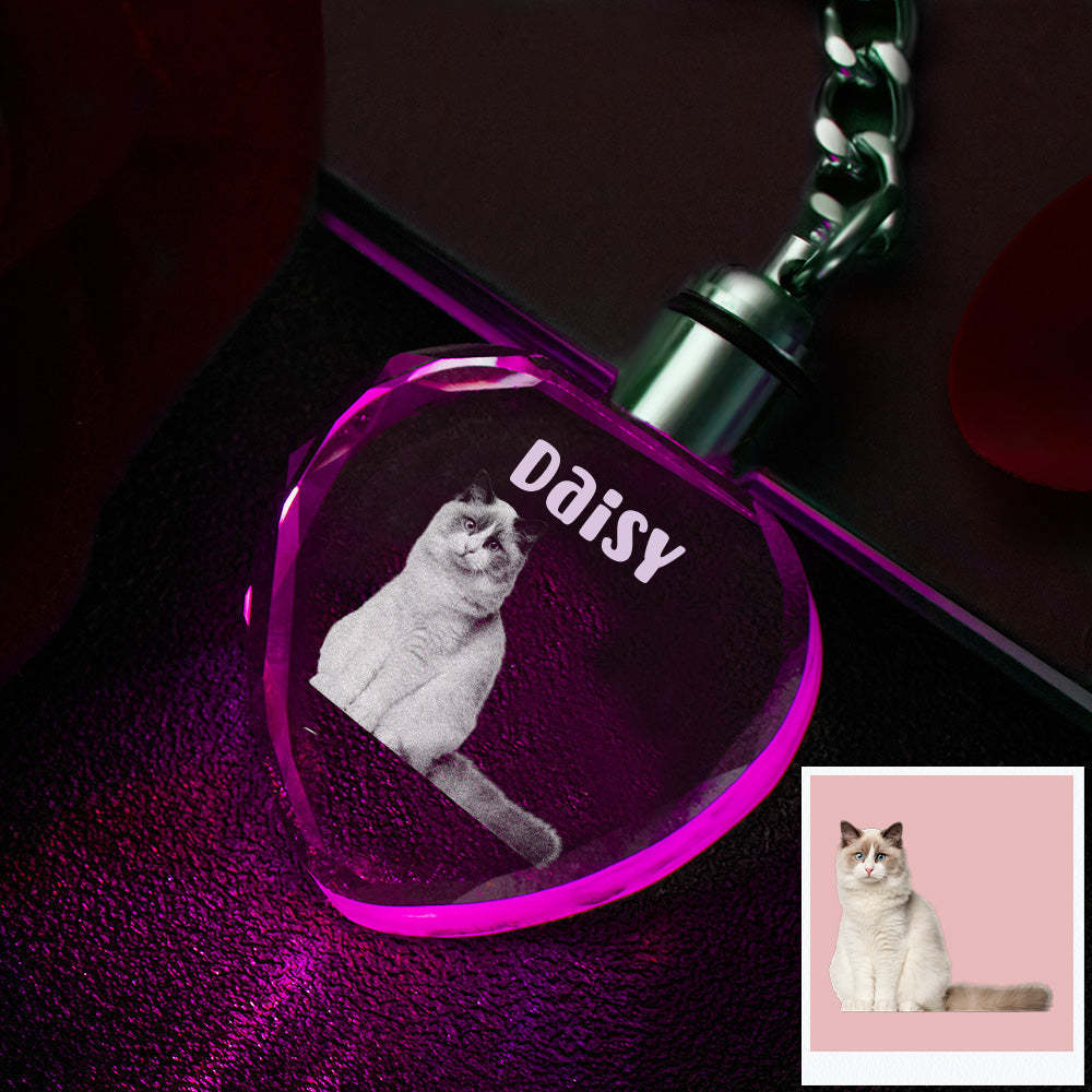Custom Photo Crystal Keychain Pet Keepake Crystal Keychain  Heart Shape Photo Keychain - 