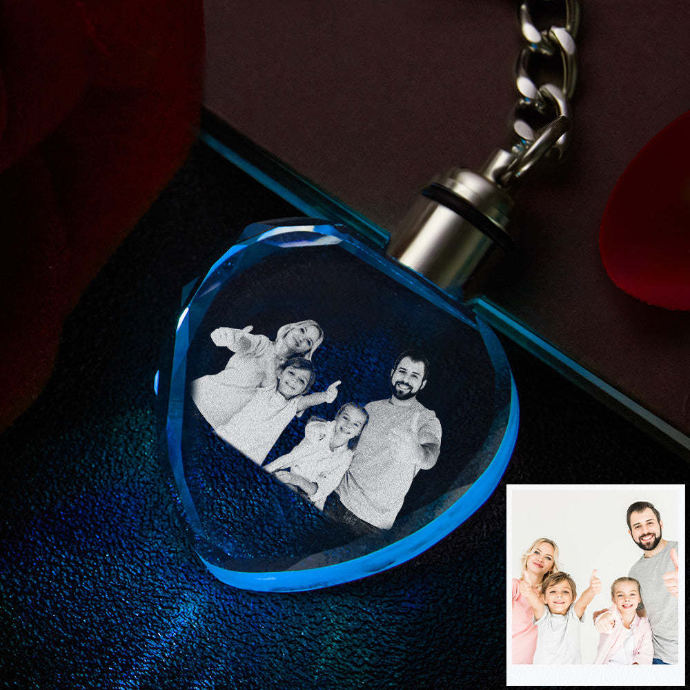 Custom Photo Crystal Keychain Family Keepake Crystal Keychain  Heart Shape Photo Keychain - 