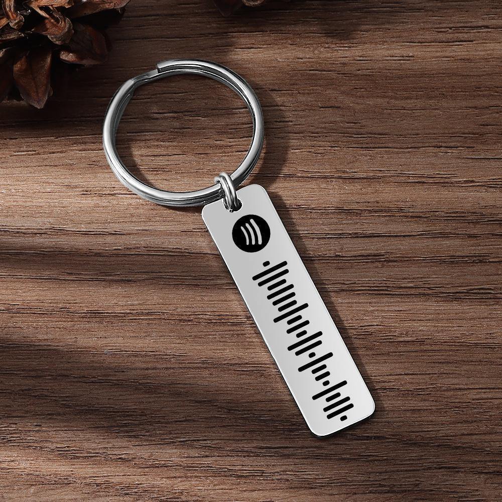 Spotify Code Keychain, Custom Scannable Engraved Custom Music, Song Keychain Gifts for Him Silver Color