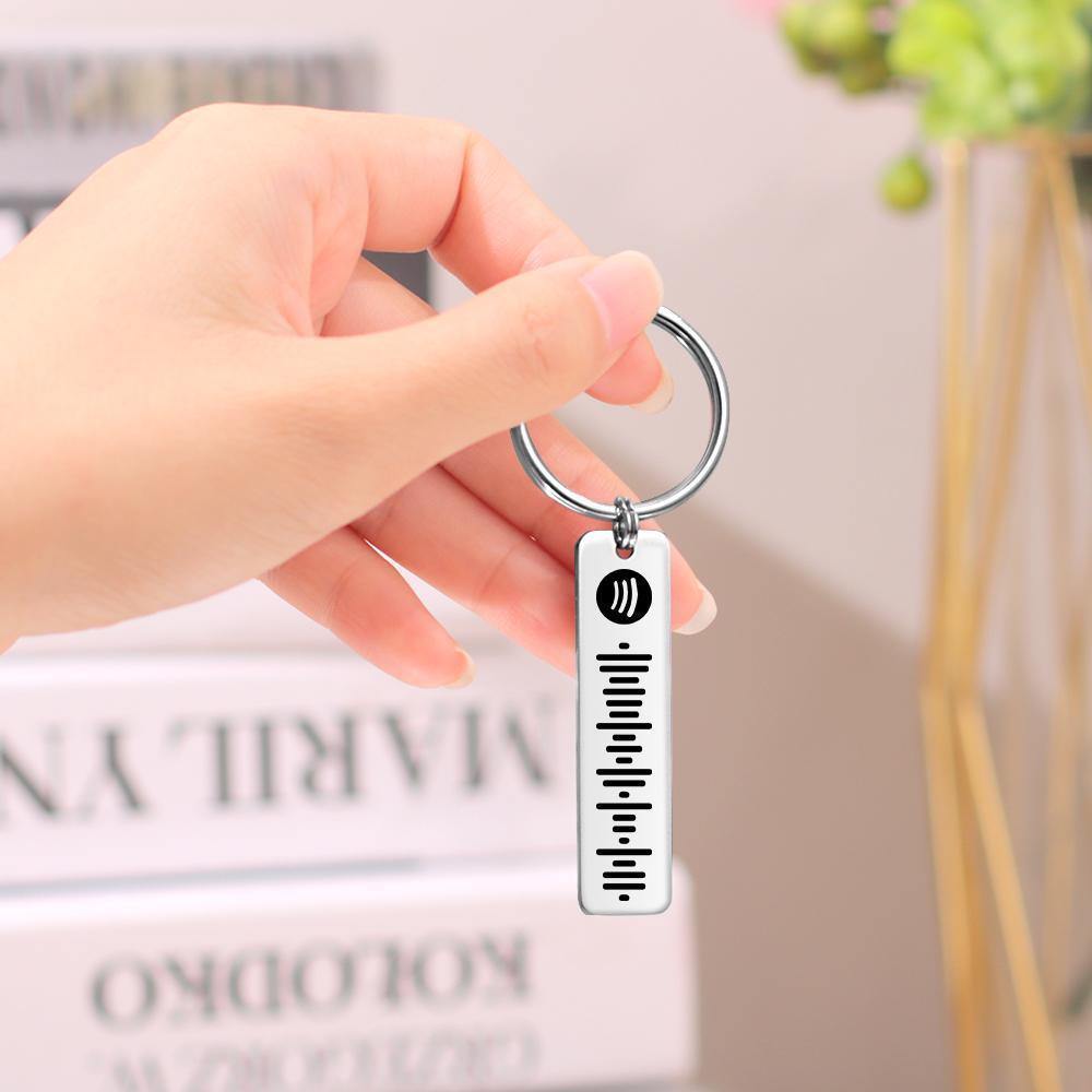 Spotify Code Keychain, Custom Scannable Engraved Custom Music, Song Keychain Gifts for Him Silver Color