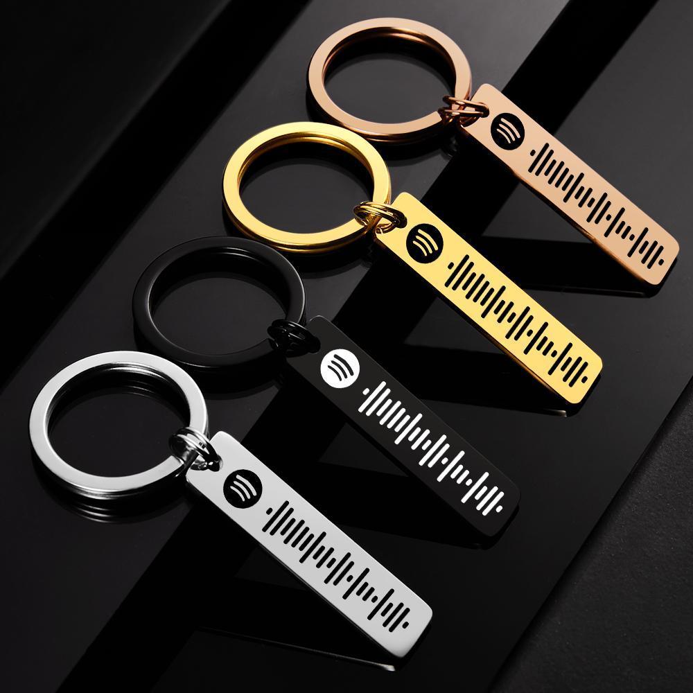 Custom Scannable Spotify Code Keychain, Engraved Custom Music, Song Keychain Gifts for Him Golden Color Double Sided - 