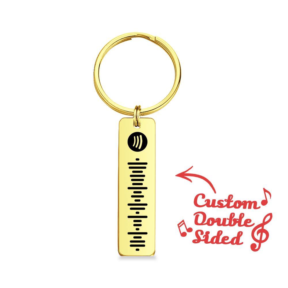 Custom Scannable Spotify Code Keychain, Engraved Custom Music, Song Keychain Gifts for Him Golden Color Double Sided - 