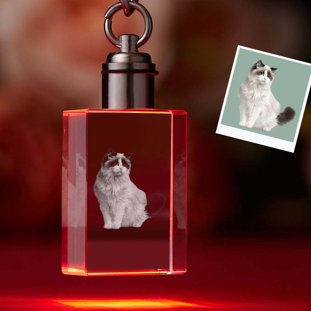 Custom Photo Crystal Keychain Pet Keepake Crystal Keychain  Rectangle Shape Photo Keychain - 