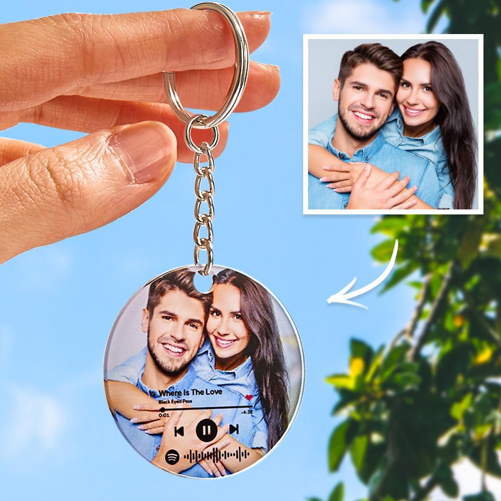 Scannable Spotify Code Keychain Custom Photo Keychain Gifts for Couple - 