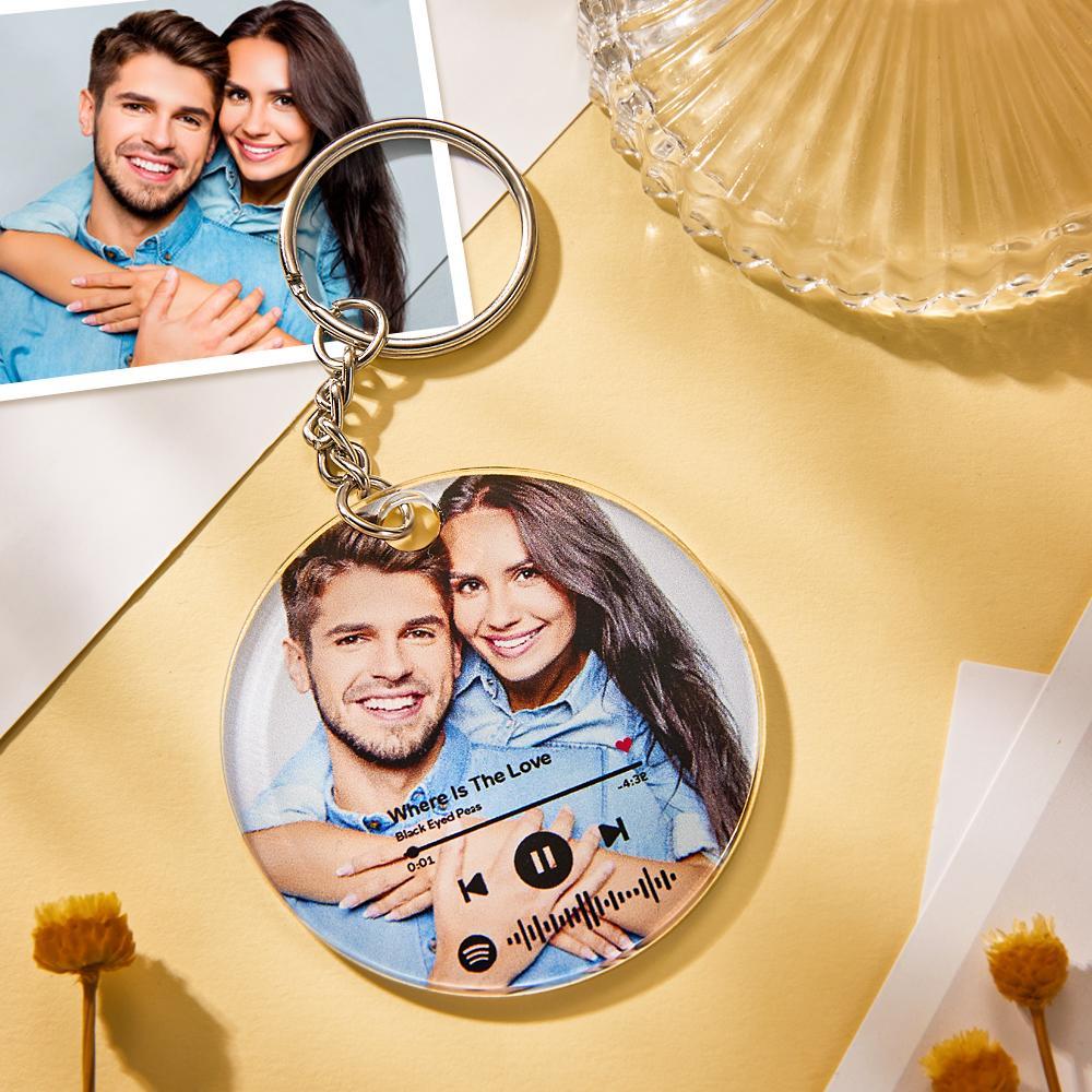 Scannable Spotify Code Keychain Custom Photo Keychain Gifts for Couple - 