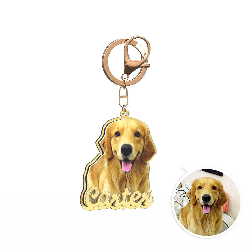 Custom Photo Engraved Gold Keychain Exquisite Custom Pet Keychain Gift For Him - 