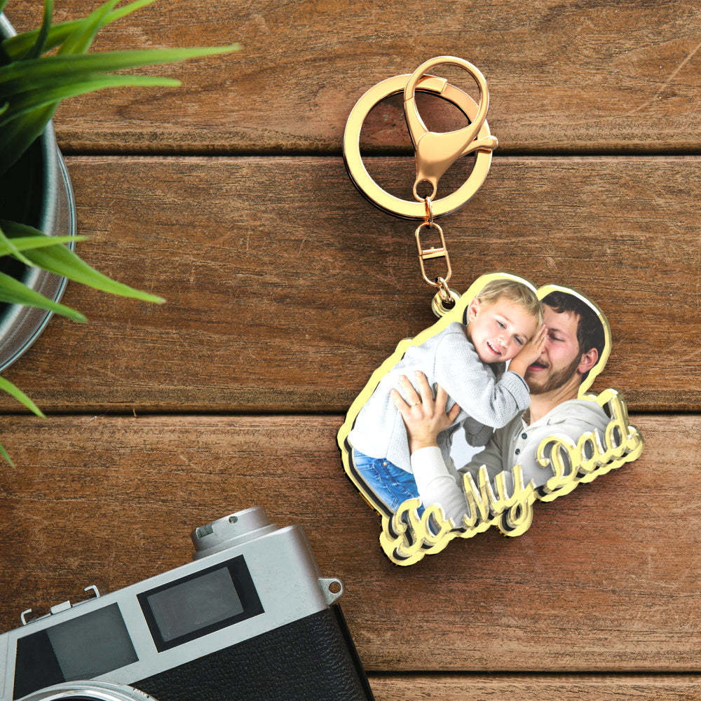 Custom Photo Engraved Gold Keychain Exquisite Custom Father's Day Keychain Gift for Dads -