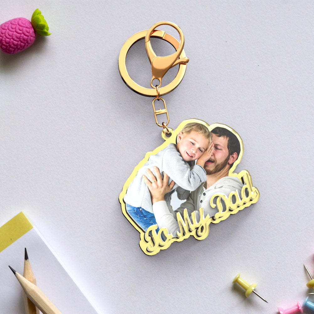 Custom Photo Engraved Gold Keychain Exquisite Custom Father's Day Keychain Gift for Dads -