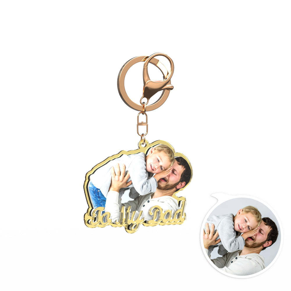 Custom Photo Engraved Gold Keychain Exquisite Custom Father's Day Keychain Gift for Dads -