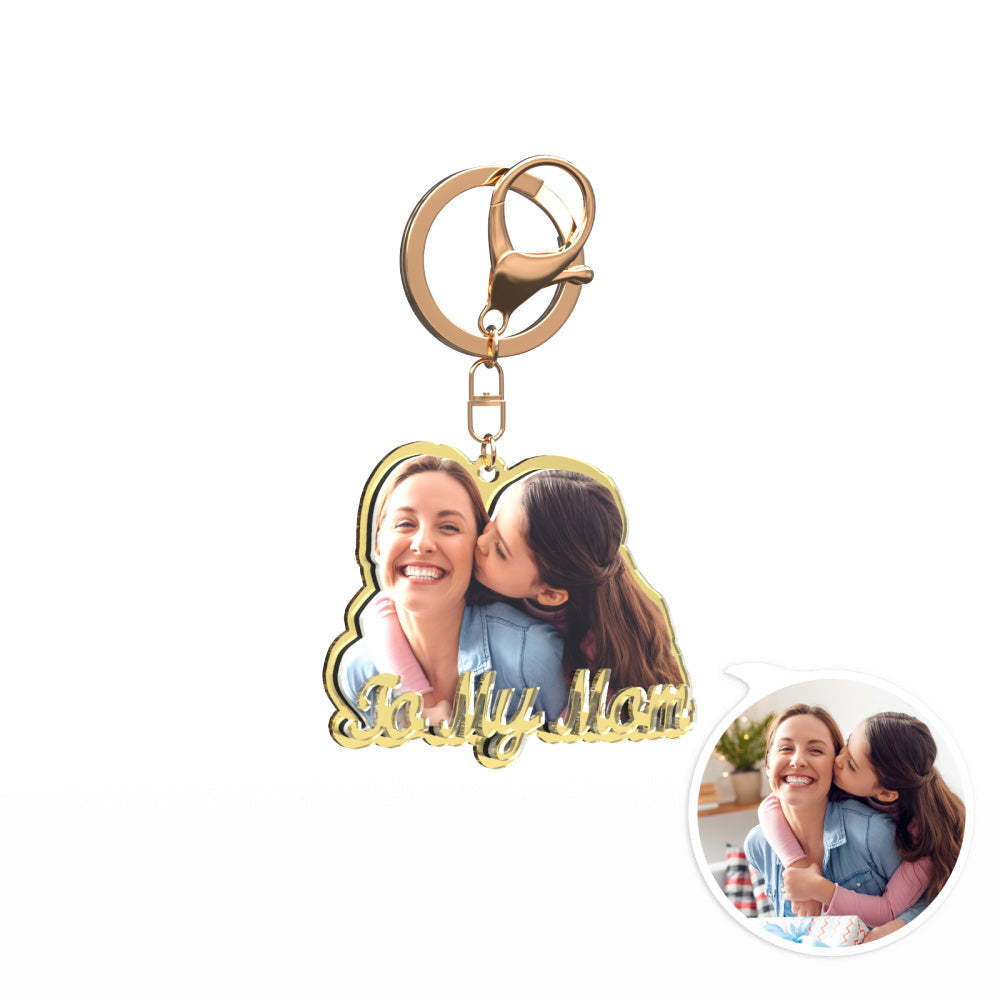 Custom Photo Engraved Gold Keychain Exquisite Custom Mother's Day Keychain Gift for Moms - 