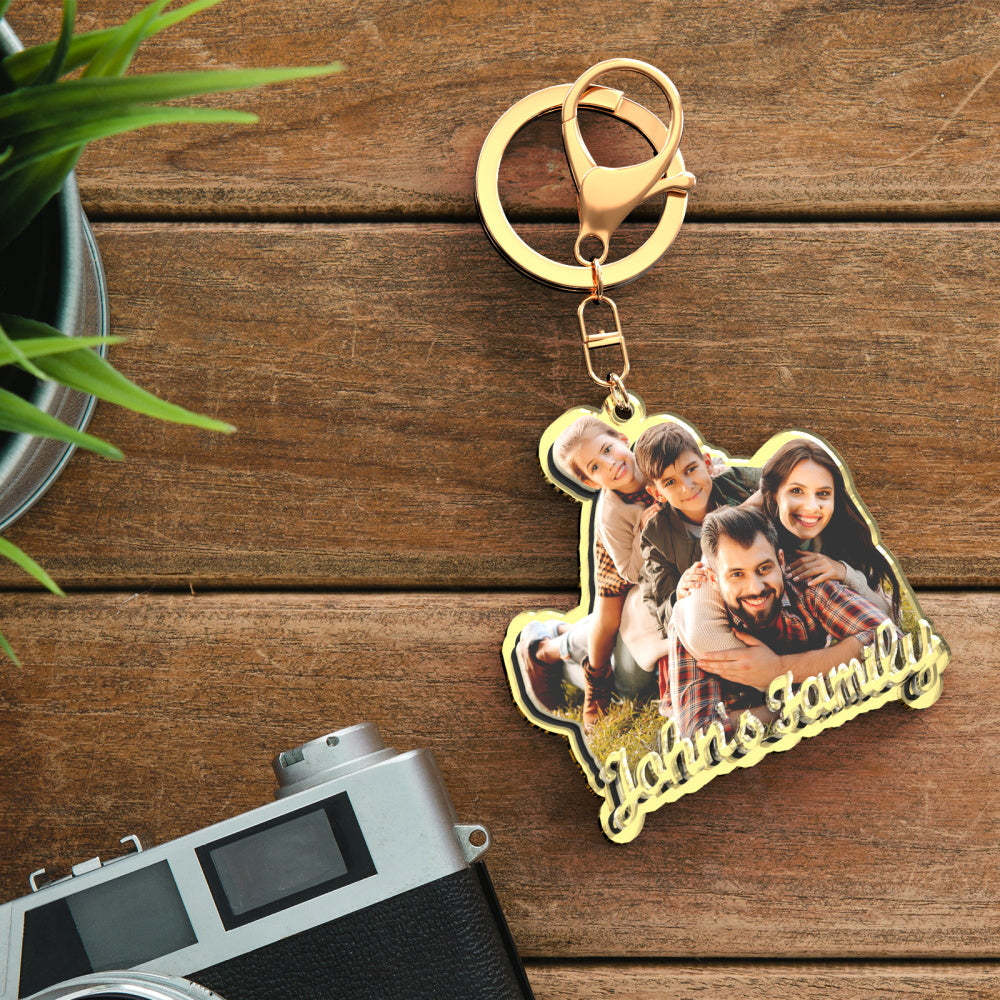 Custom Photo Engraved Gold Keychain Exquisite Custom Family Keychain Gift for Family - 