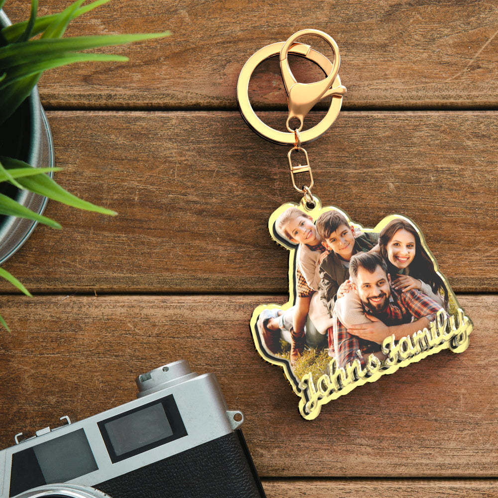 Custom Photo Engraved Gold Keychain Exquisite Custom Family Keychain Gift for Family -