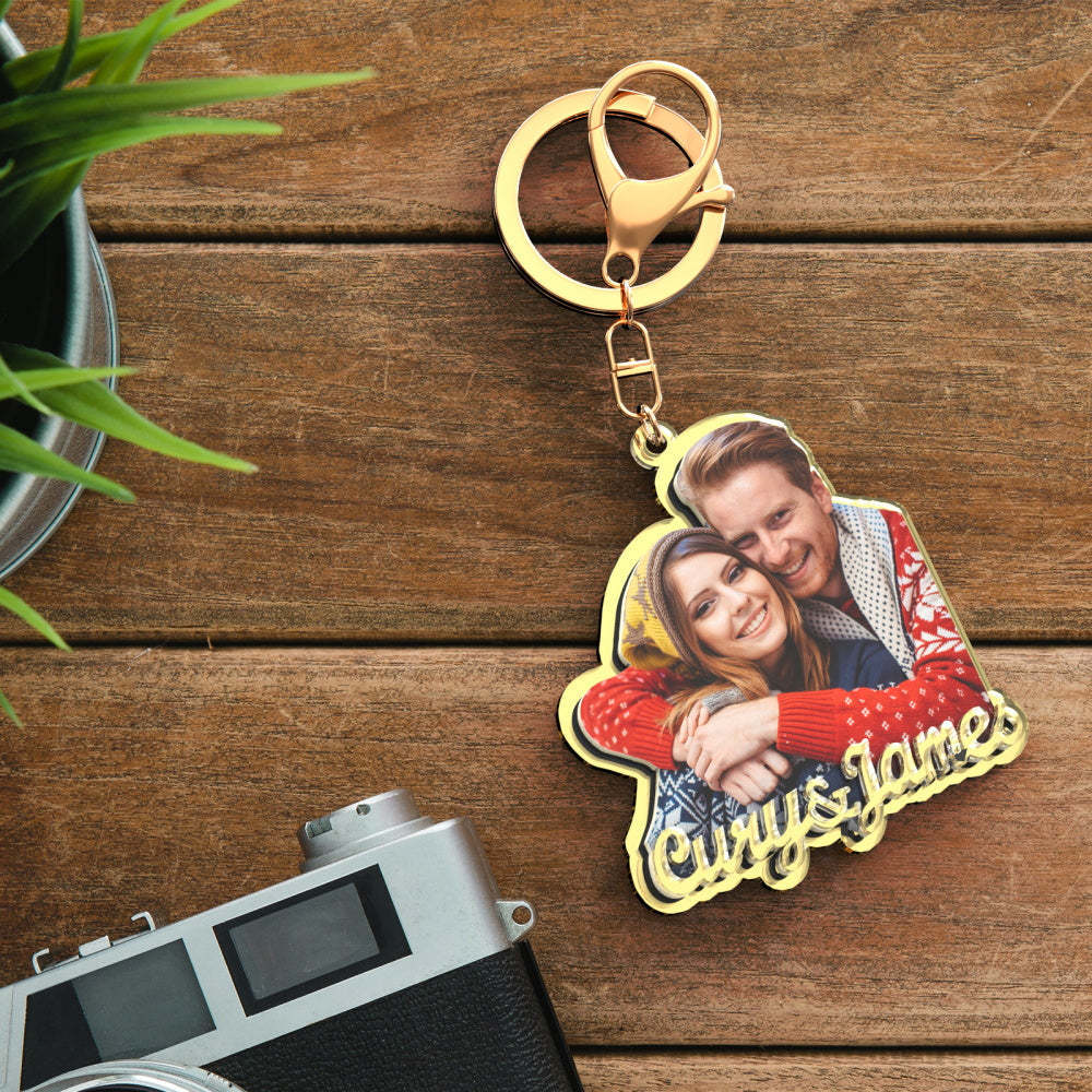 Custom Photo Engraved Gold Keychain Exquisite Custom Couple Keychain Gift for Her - 