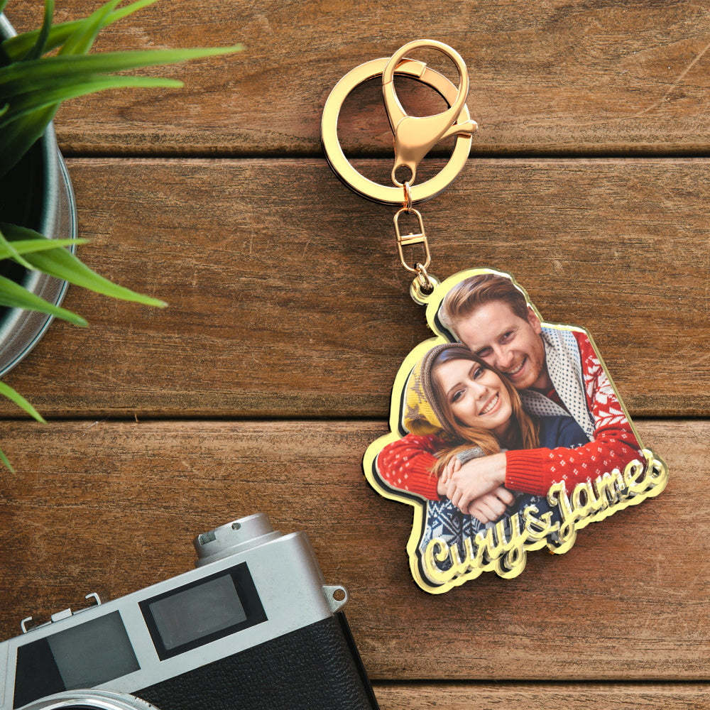 Custom Photo Engraved Gold Keychain Exquisite Custom Couple Keychain Gift for Her -