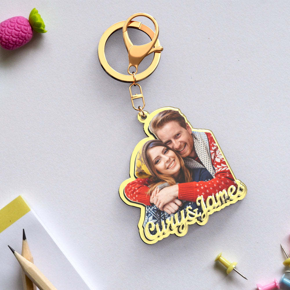 Custom Photo Engraved Gold Keychain Exquisite Custom Couple Keychain Gift for Her -