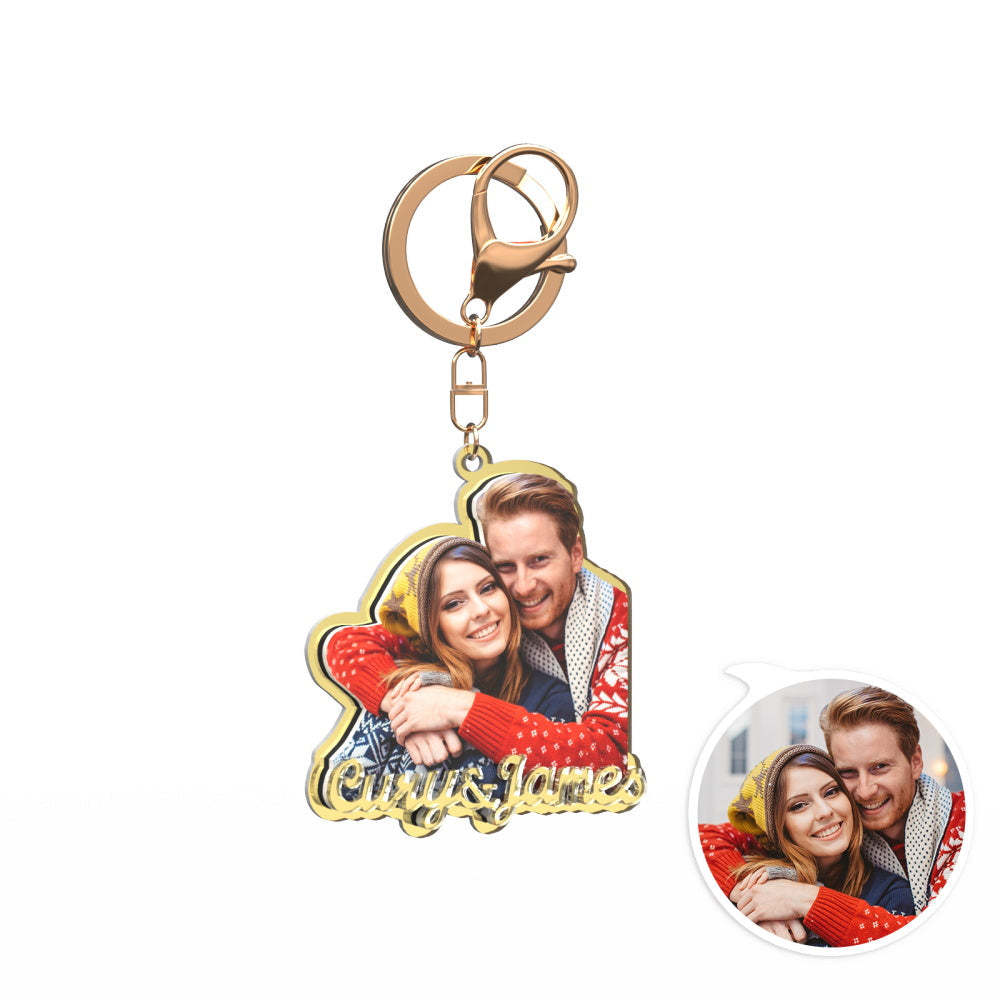 Custom Photo Engraved Gold Keychain Exquisite Custom Couple Keychain Gift for Her - 