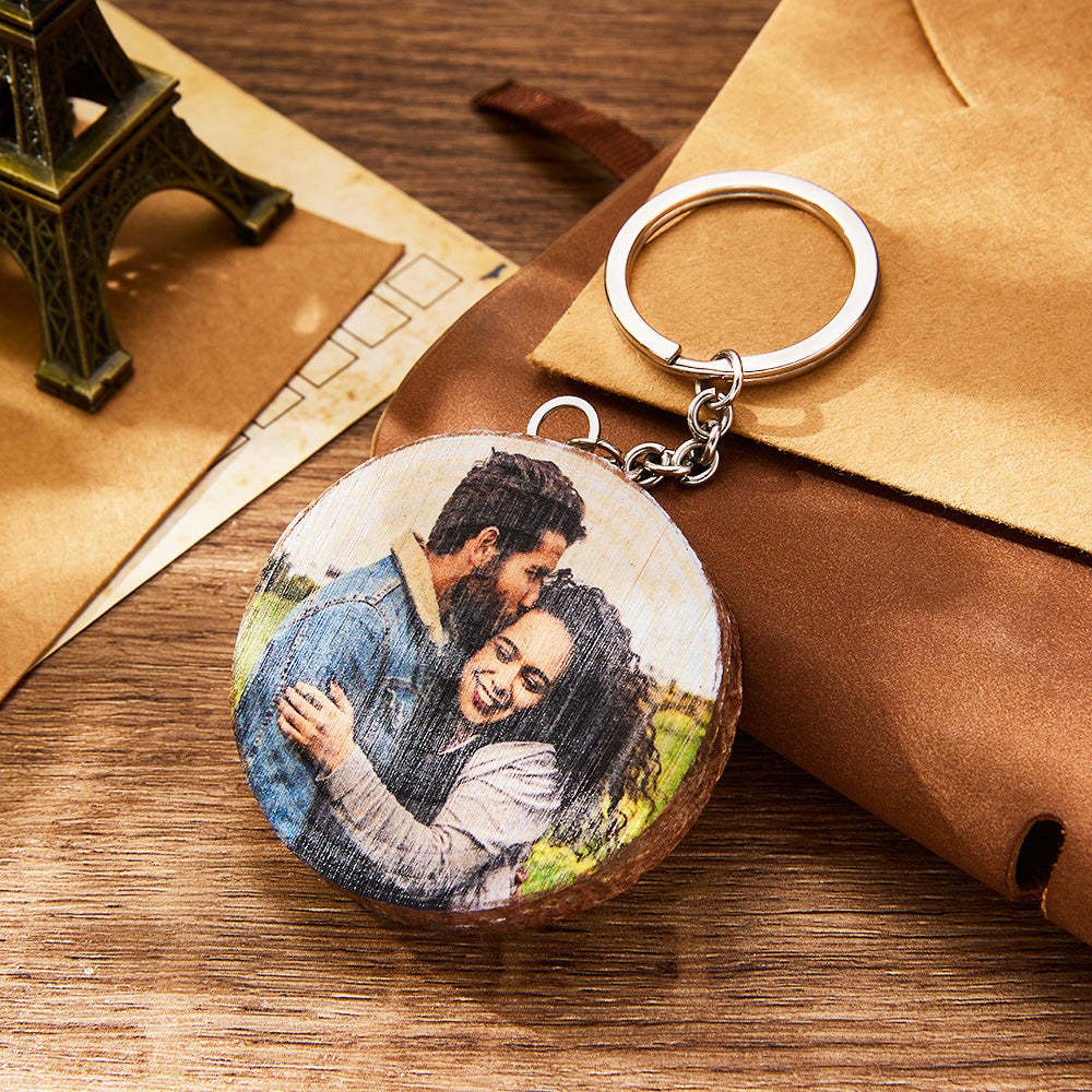 Custom Photo Wooden Keychain Sweet Light Keychain Gift for Her - 