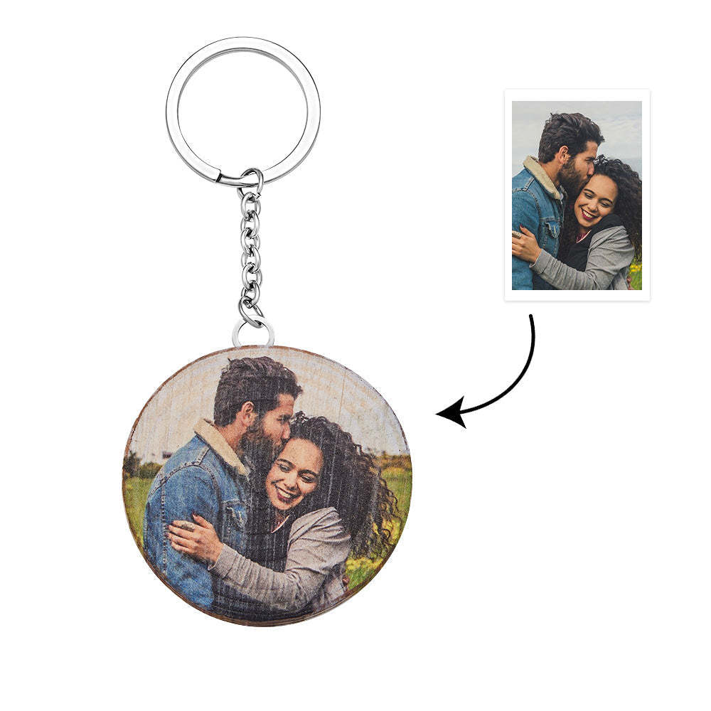 Custom Photo Wooden Keychain Sweet Light Keychain Gift for Her - 